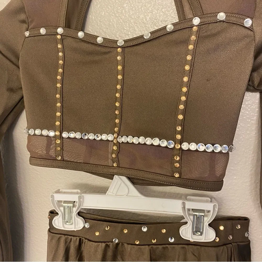 Weissman custom solo dance costume 2 piece brown maxi skirt caged top SH12603 IC